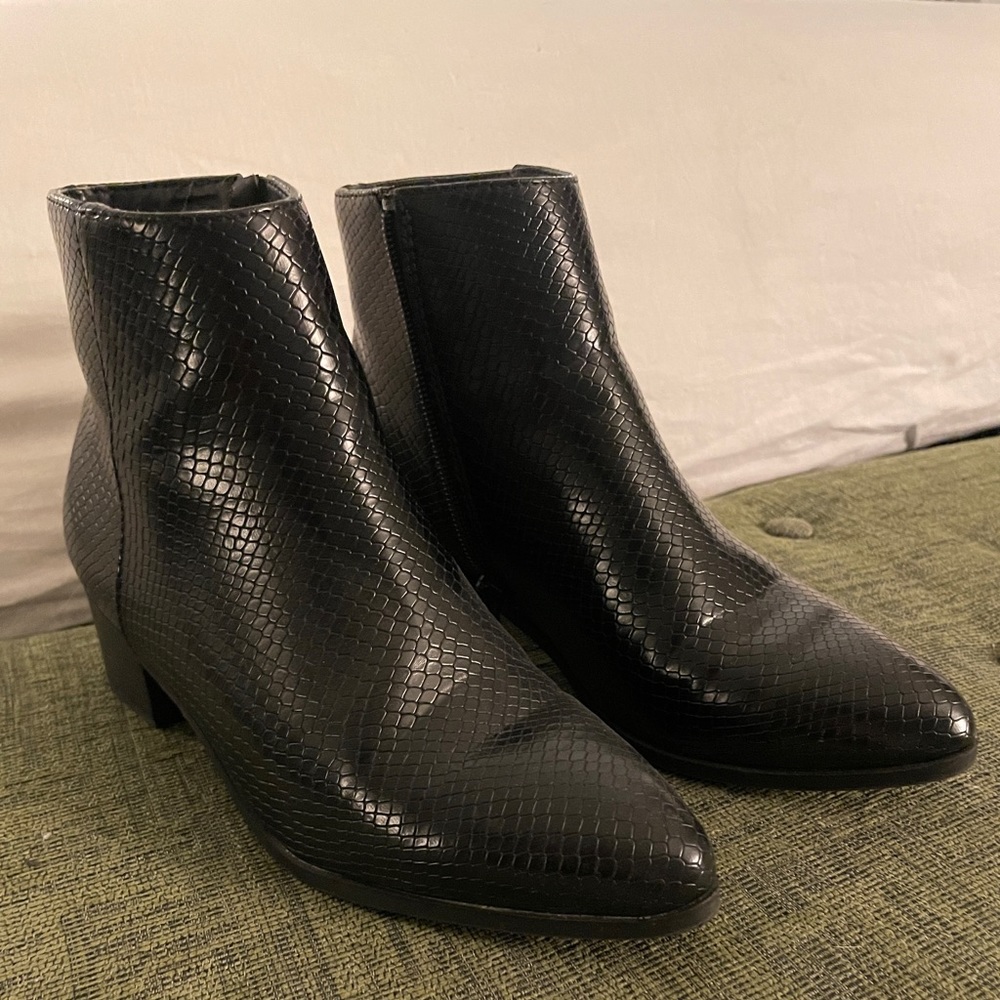 Black Snake Print Ankle Boots